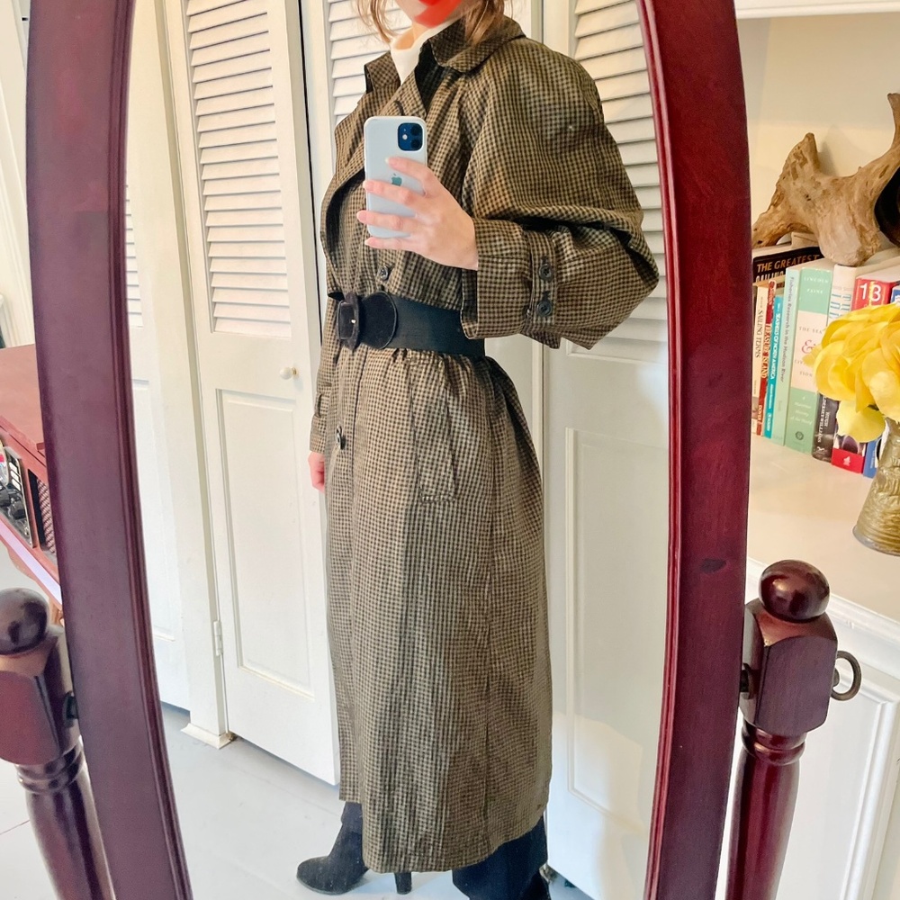 Vintage Wool Blend Rain Coat - Belted Olive Trench